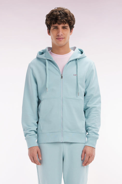 Straight-fit sea green cotton fleece zip-up sweatshirt - Image 1