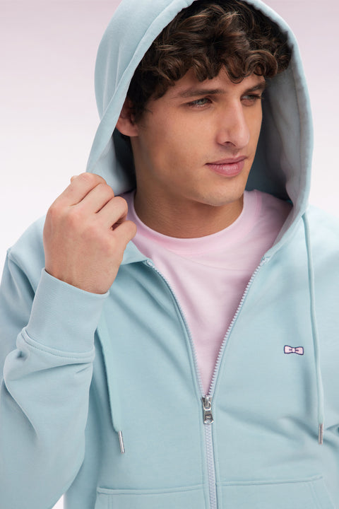 Straight-fit sea green cotton fleece zip-up sweatshirt - Image 3