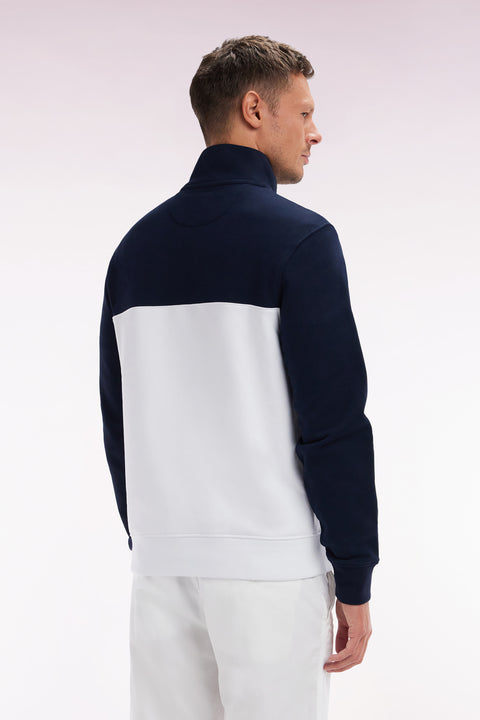 Straight-fit two-tone white and navy cotton trucker collar sweatshirt - Image 3