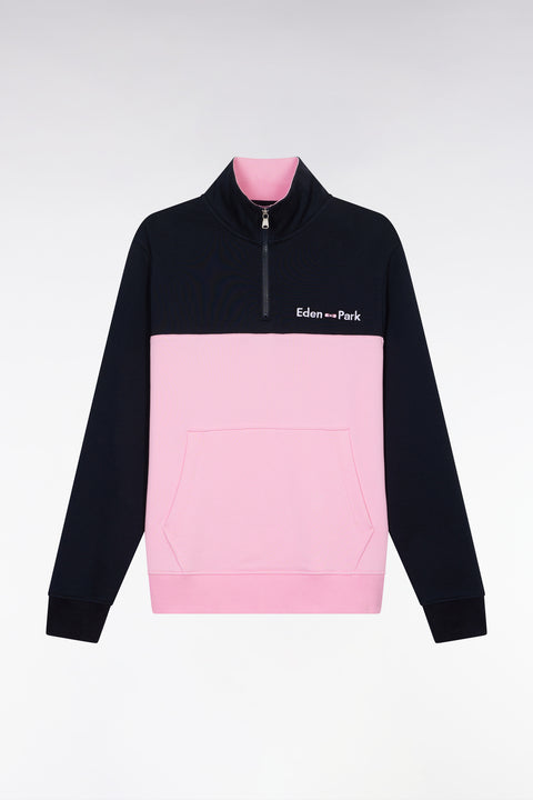 Straight-fit two-tone pink and navy cotton trucker collar sweatshirt - Image 2