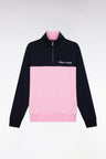 Straight-fit two-tone pink and navy cotton trucker collar sweatshirt
