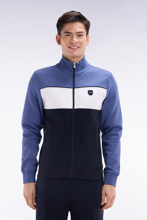 Straight-fit zip-up sweatshirt in dark blue cotton interlock - Image 1