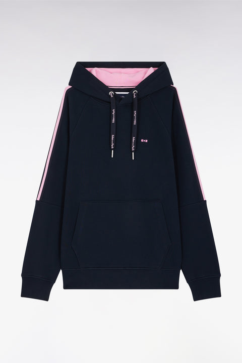 Relaxed-fit navy and pink cotton hoodie - Image 1