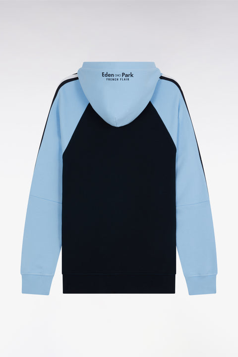 Relaxed-fit navy and sky blue cotton hoodie - Image 2