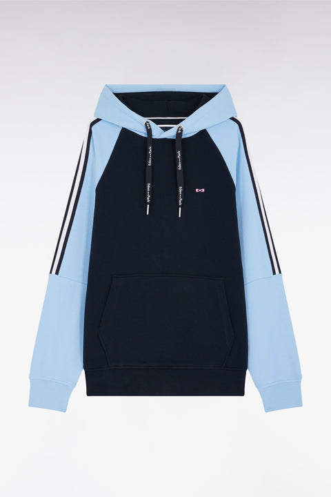 Relaxed-fit navy and sky blue cotton hoodie - Image 1
