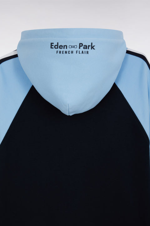 Relaxed-fit navy and sky blue cotton hoodie - Image 3