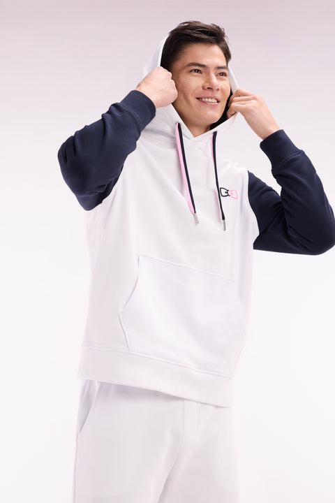 Relaxed-fit white cotton hoodie with two-tone back embroidery - Image 3