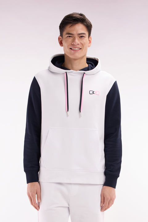 Relaxed-fit white cotton hoodie with two-tone back embroidery - Image 1