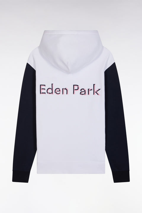 Relaxed-fit white cotton hoodie with two-tone back embroidery - Image 2