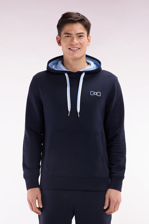 Relaxed-fit sky blue cotton hoodie with two-tone back embroidery - Image 1