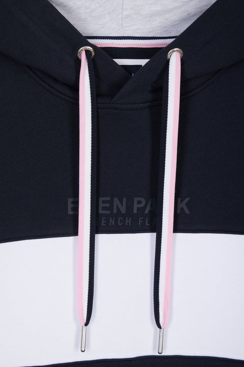 Relaxed-fit navy cotton fleece colorblock hoodie - Image 2