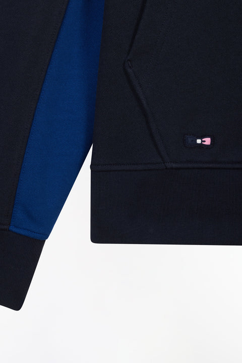 Relaxed-fit navy cotton fleece colorblock hoodie - Image 3