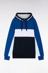 Relaxed-fit blue tricolor cotton fleece hoodie