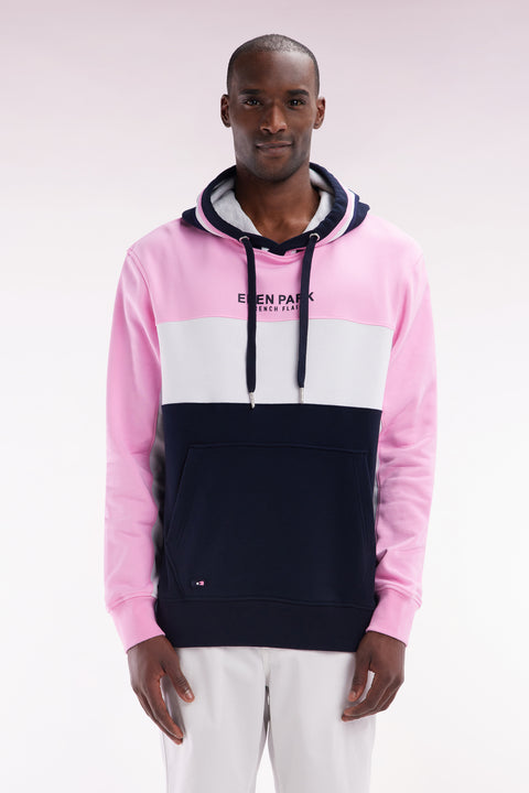 Relaxed-fit pink tricolor cotton fleece hoodie - Image 1