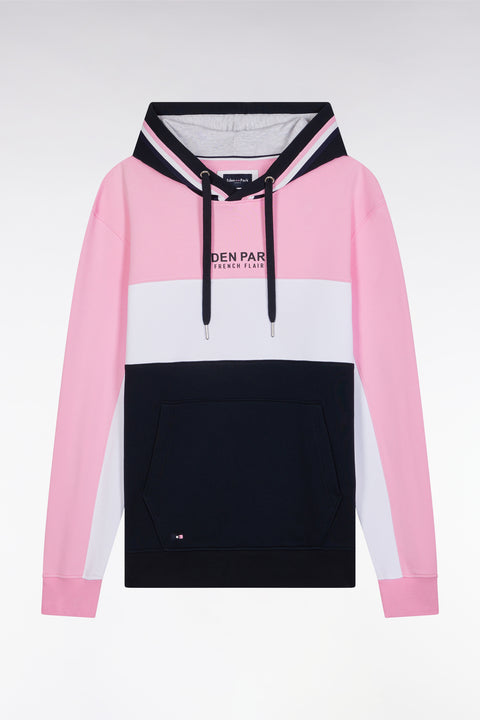 Relaxed-fit pink tricolor cotton fleece hoodie - Image 2