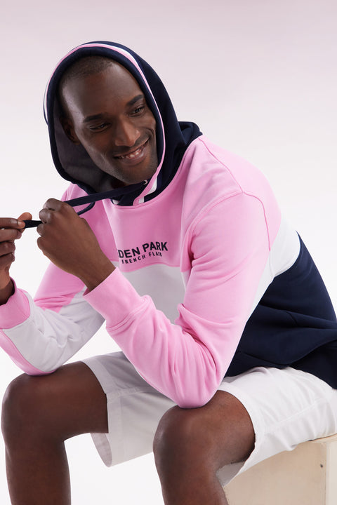 Relaxed-fit pink tricolor cotton fleece hoodie - Image 3