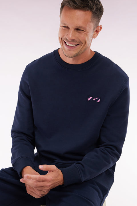 Navy cotton fleece crewneck sweatshirt - Image 3
