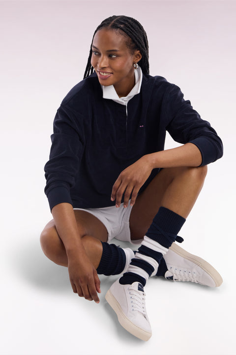 Navy cotton sweatshirt with navy rugby shirt collar - Image 1