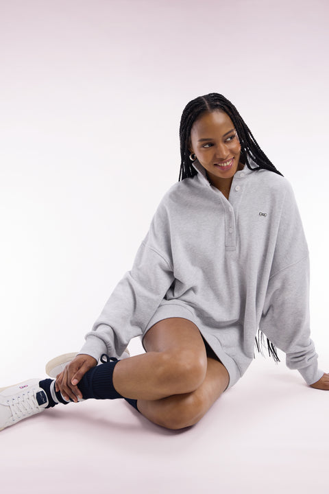 Oversized grey cotton shirt with a rugby shirt collar - Image 1