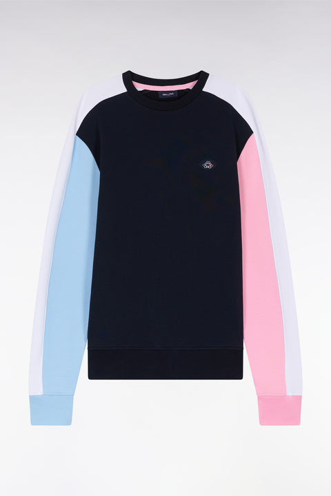 Straight-fit navy cotton fleece tricolor sweatshirt - Image 2