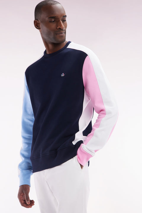 Straight-fit navy cotton fleece tricolor sweatshirt - Image 3