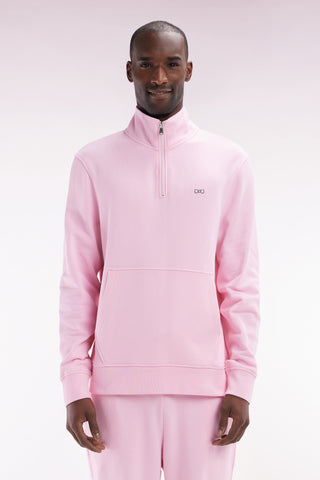 Straight-fit pink cotton zip-neck sweatshirt