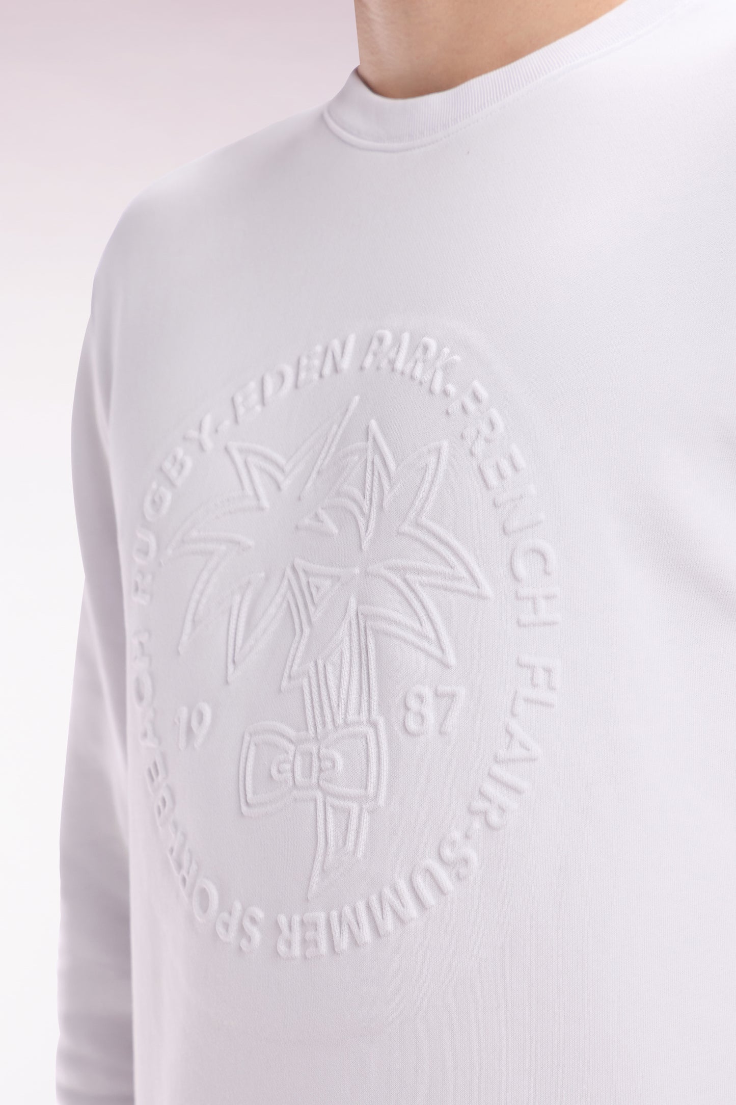 Sweatshirt en molleton coton blanc broderie palmier ton sur ton coupe décontractée