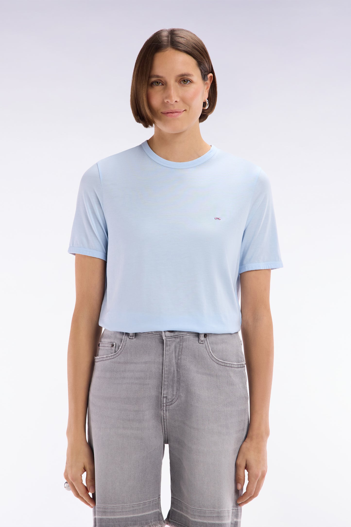 Straight-fit sky blue T-shirt in lyocell and cotton blend
