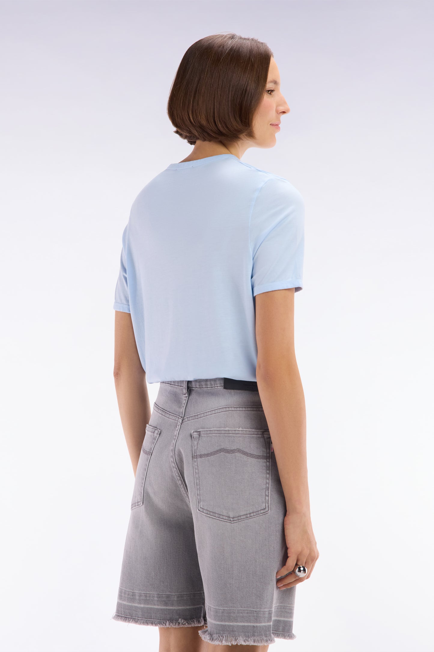 Straight-fit sky blue T-shirt in lyocell and cotton blend