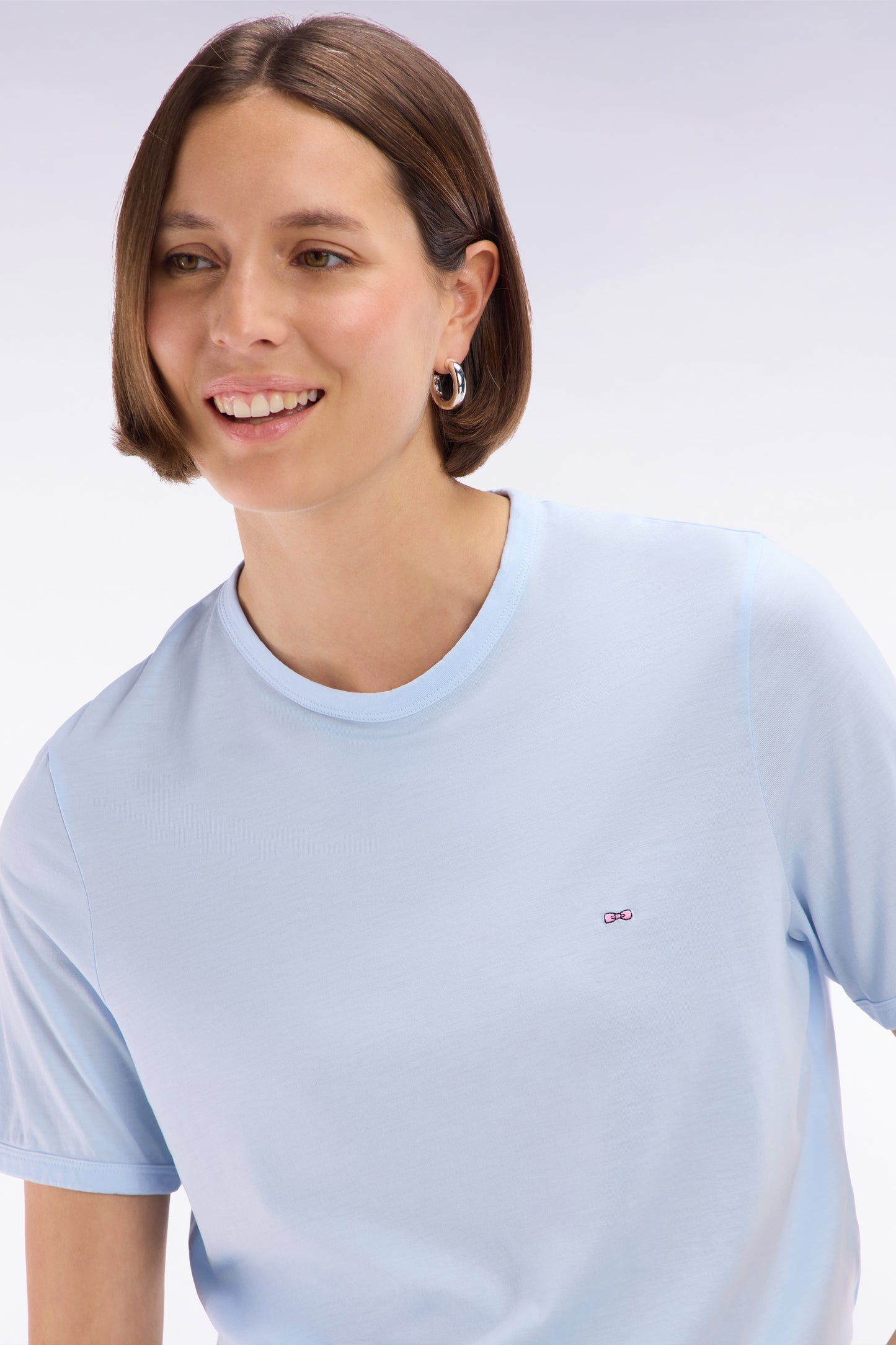 Straight-fit sky blue T-shirt in lyocell and cotton blend