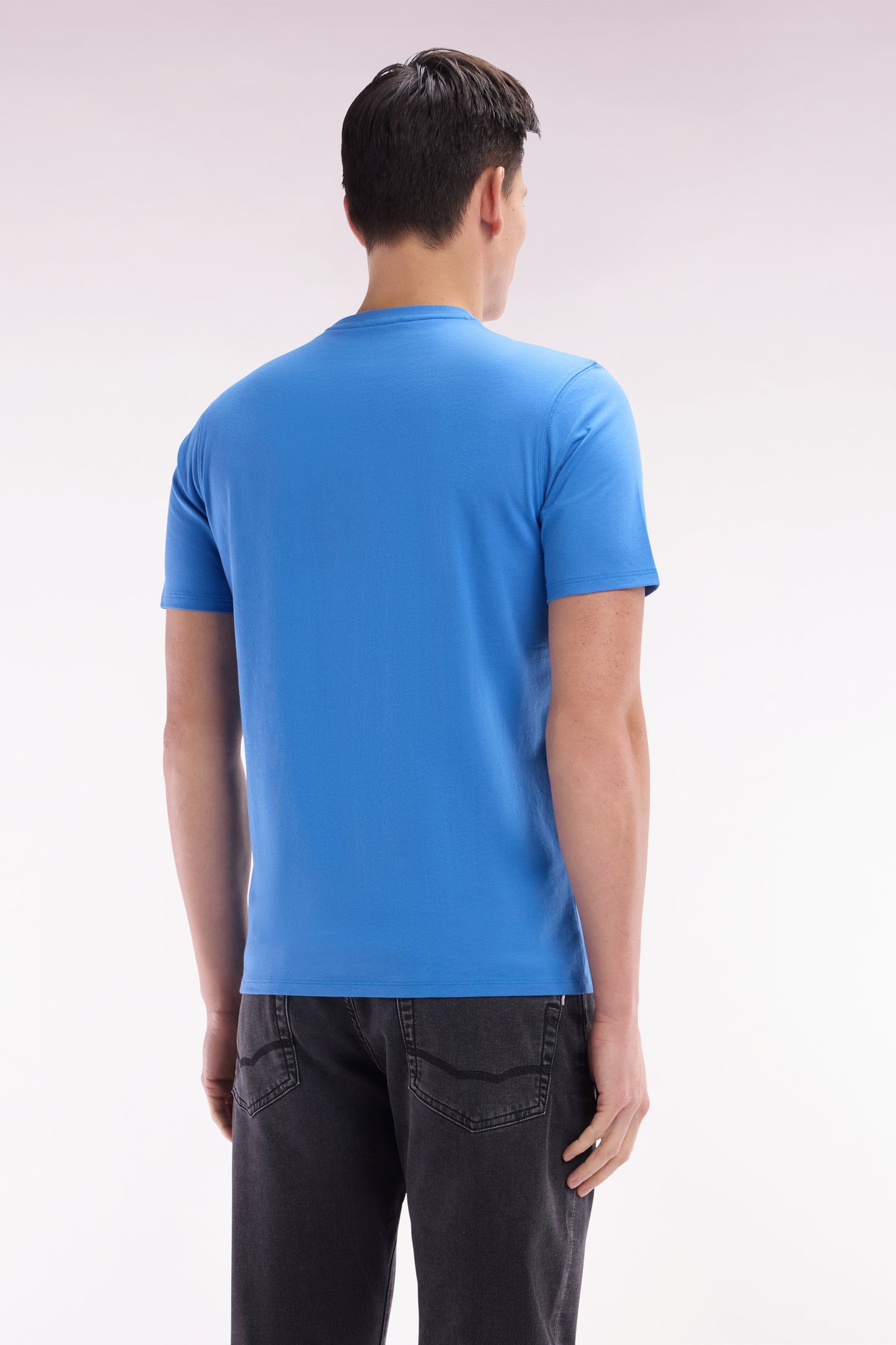 Straight-fit blue Pima cotton T-shirt