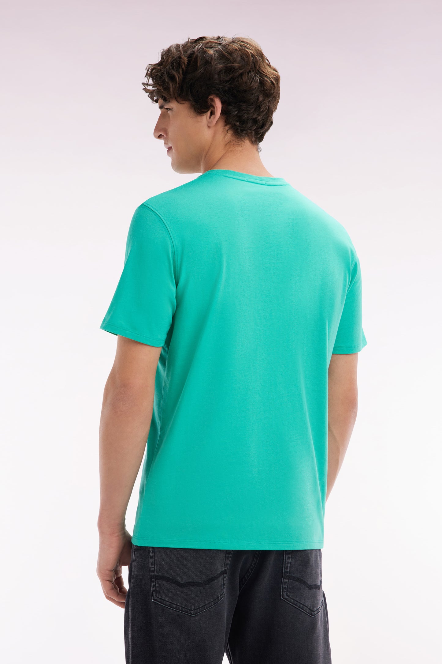Straight-fit green Pima cotton T-shirt