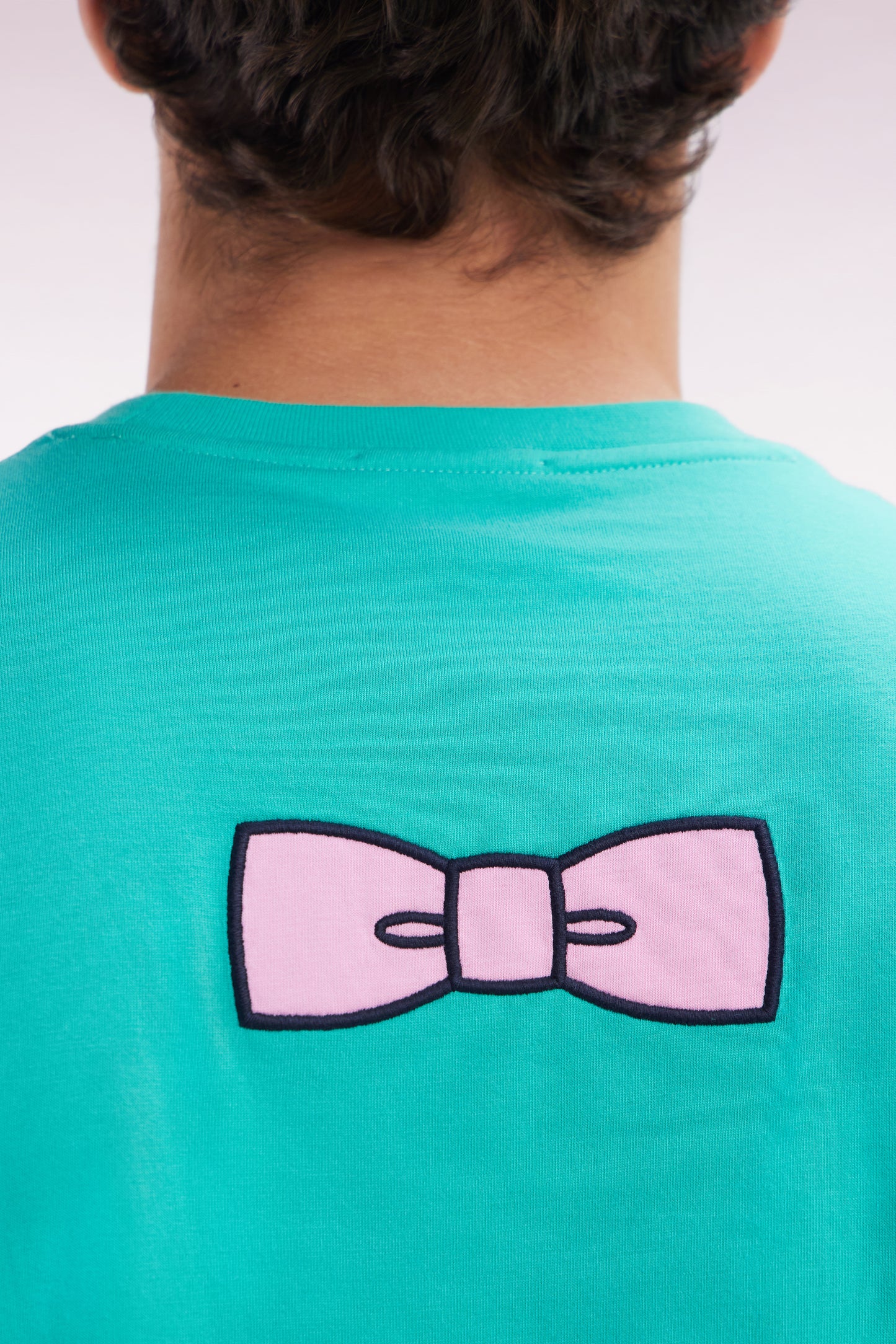 Straight-fit green Pima cotton T-shirt with back embroidery