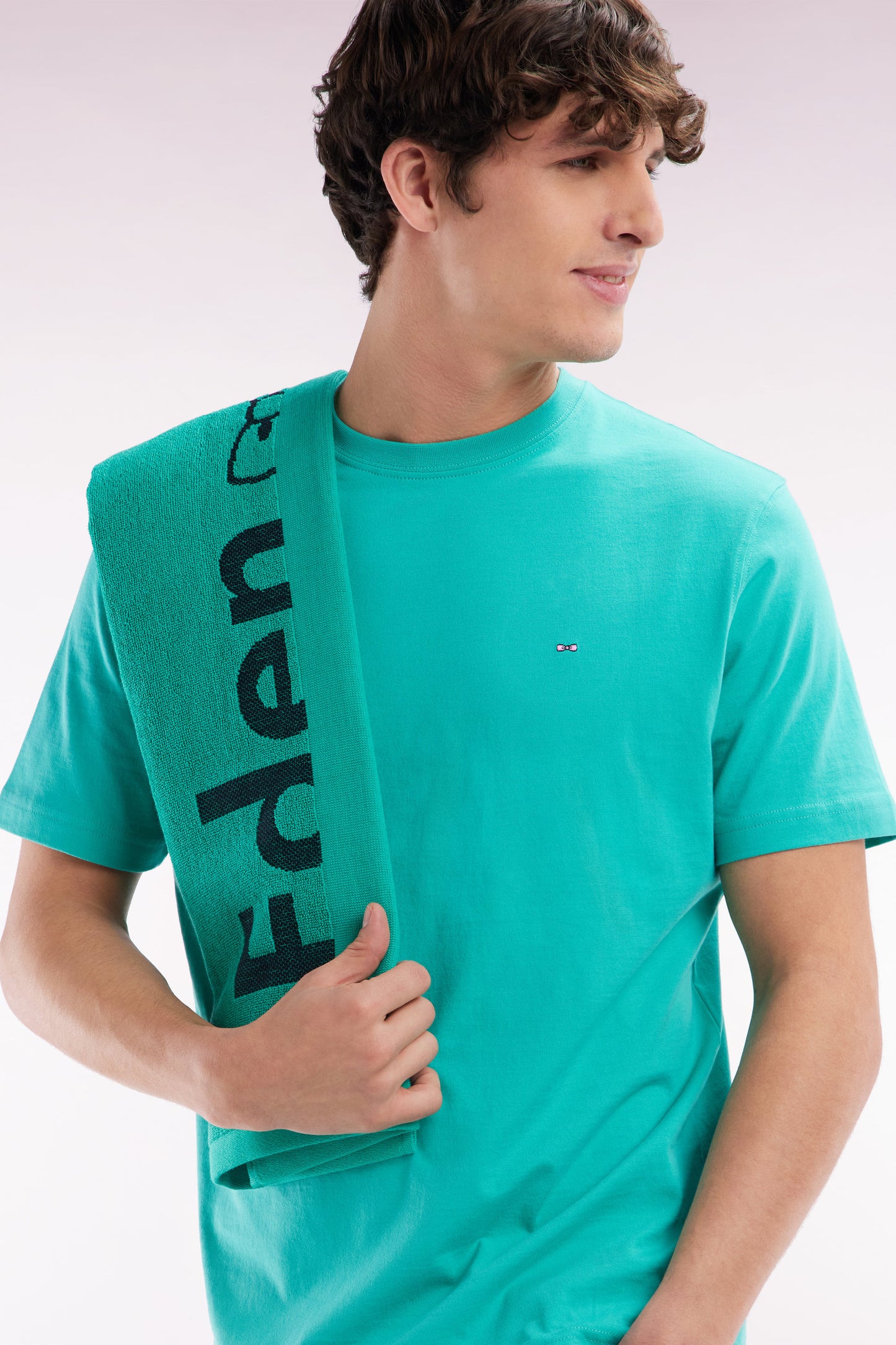 Straight-fit green Pima cotton T-shirt with back embroidery