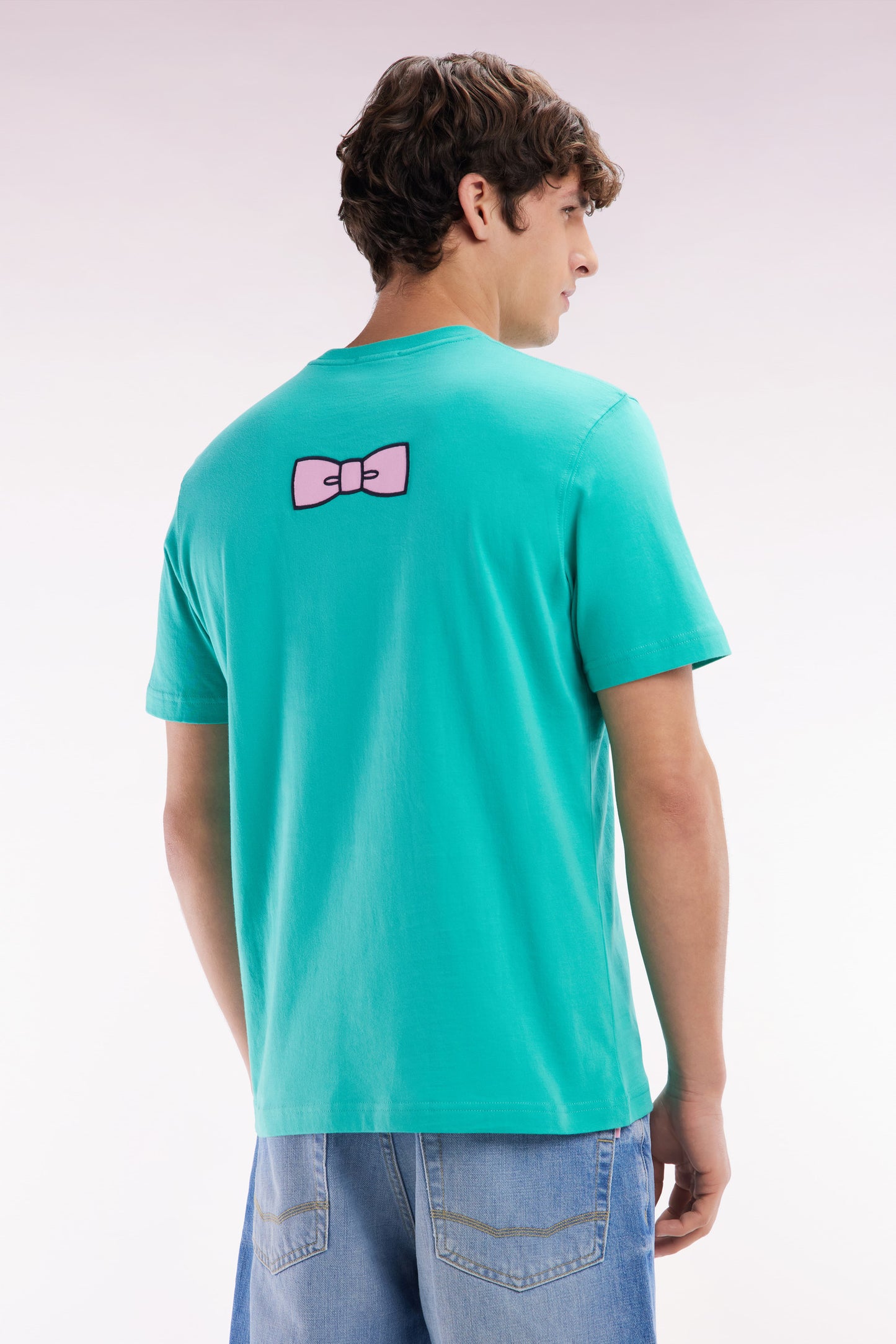Straight-fit green Pima cotton T-shirt with back embroidery