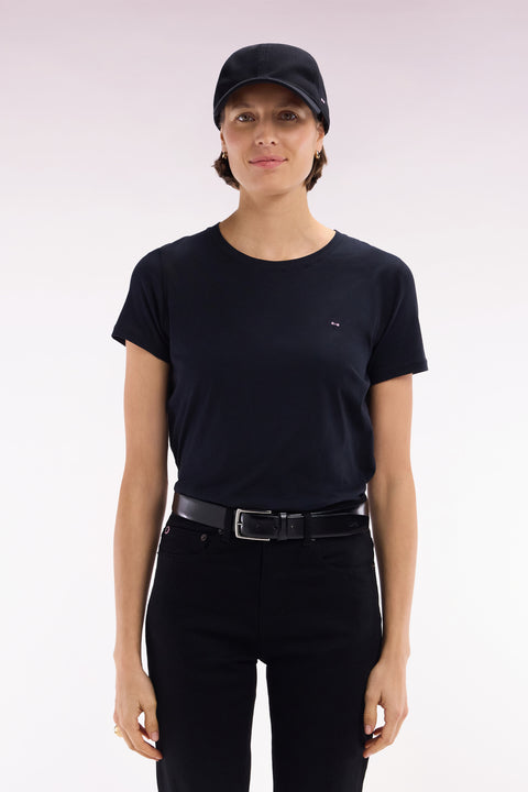 Round-neck T-shirt in black lightweight Pima cotton jersey, straight cut - Image 1