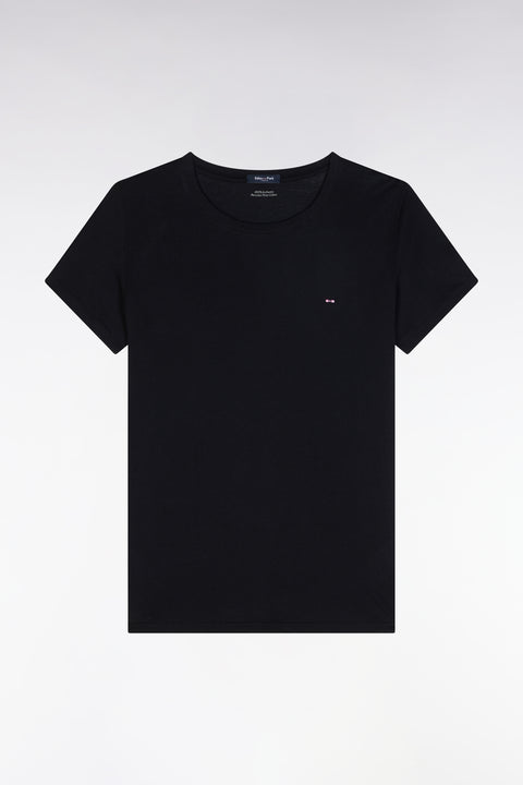 Round-neck T-shirt in black lightweight Pima cotton jersey, straight cut - Image 2