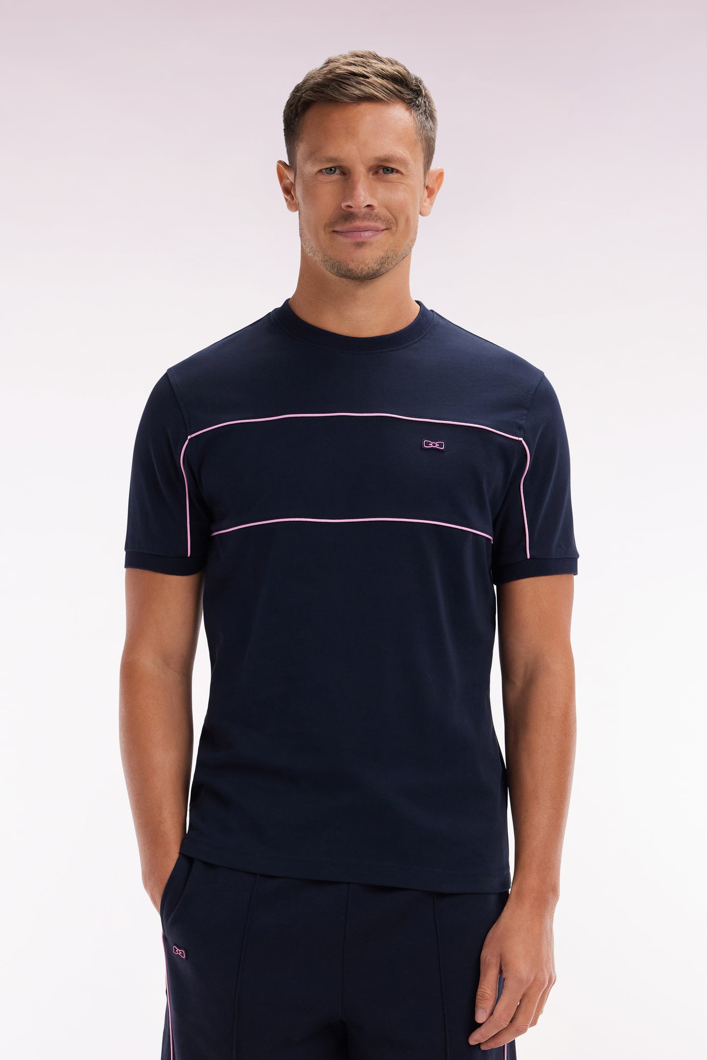 Straight-fit navy cotton jersey T-shirt with contrasting details