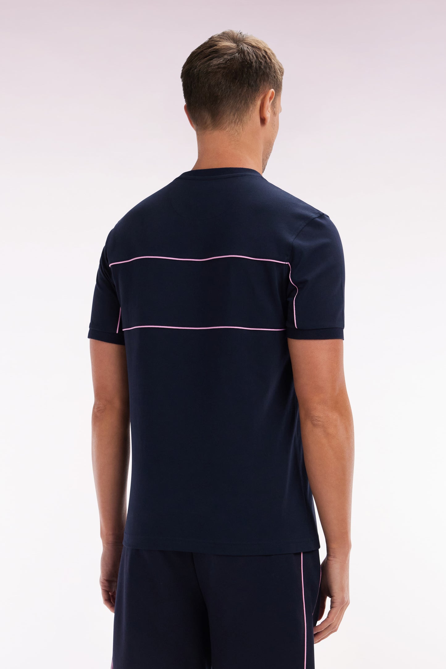 Straight-fit navy cotton jersey T-shirt with contrasting details