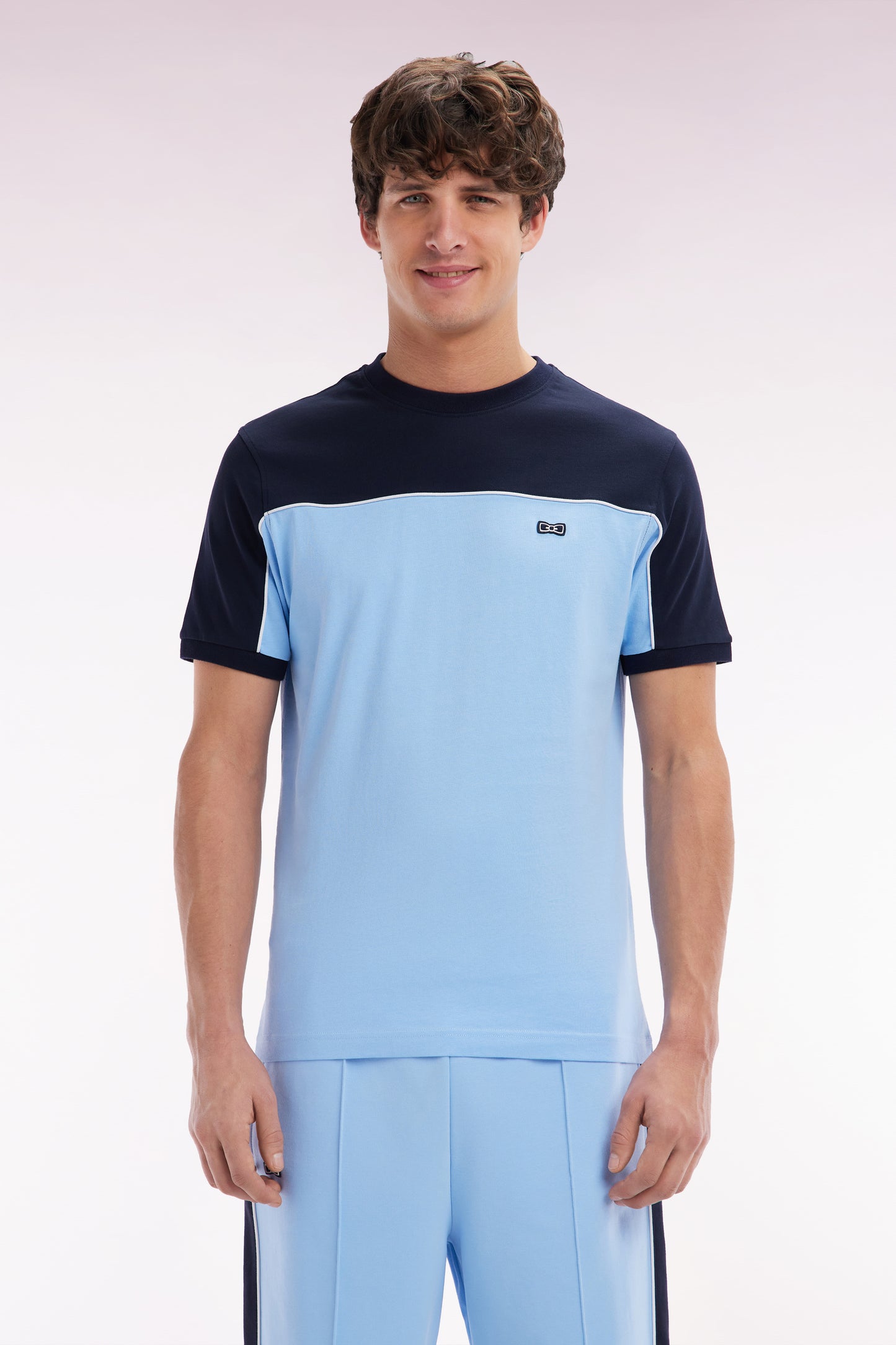 Straight-fit two-tone sky blue cotton jersey T-shirt