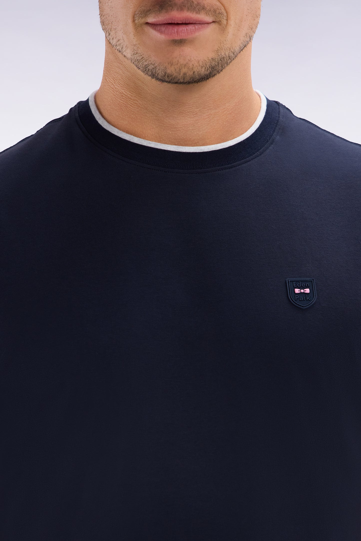 Slim-fit navy stretch cotton T-shirt