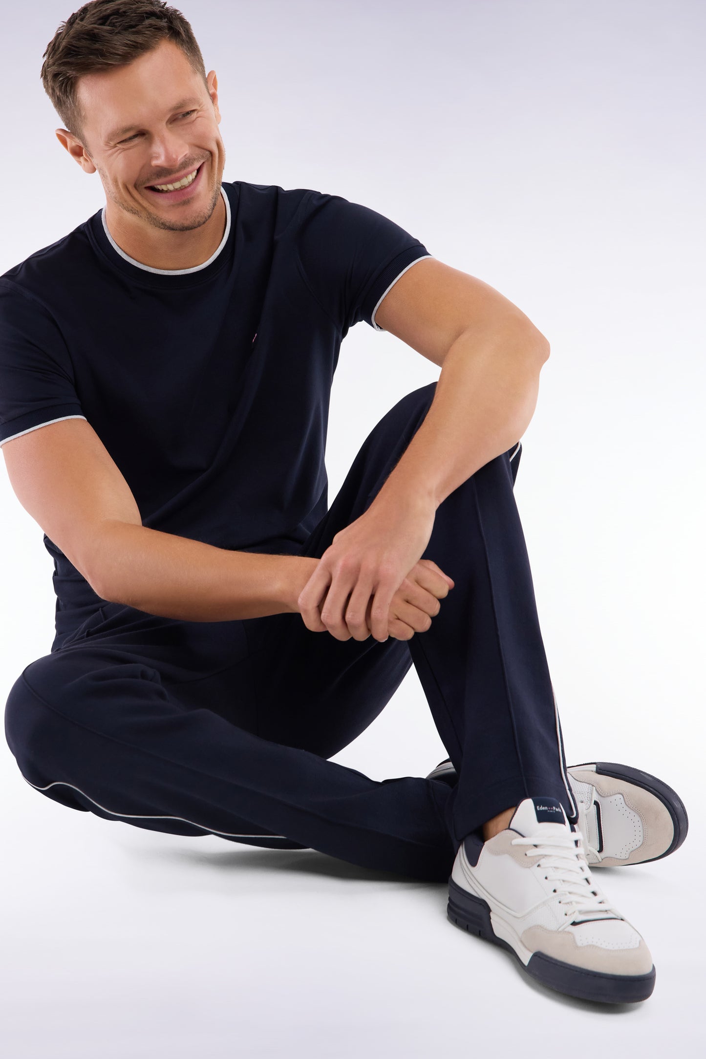 Slim-fit navy stretch cotton T-shirt