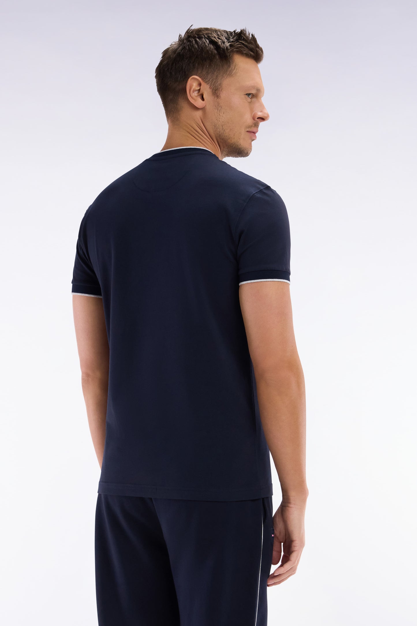 Slim-fit navy stretch cotton T-shirt