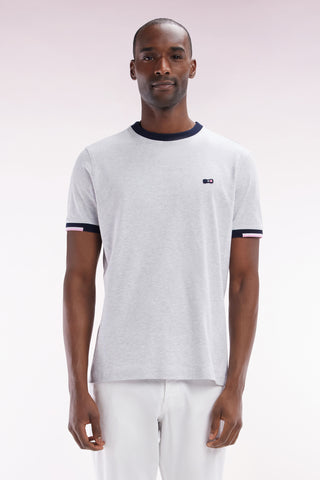 Straight-fit grey cotton T-shirt with back embroidery