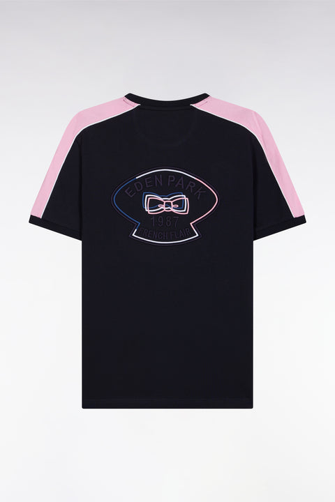 Straight-fit navy cotton T-shirt with back embroidery and cutouts - Image 2
