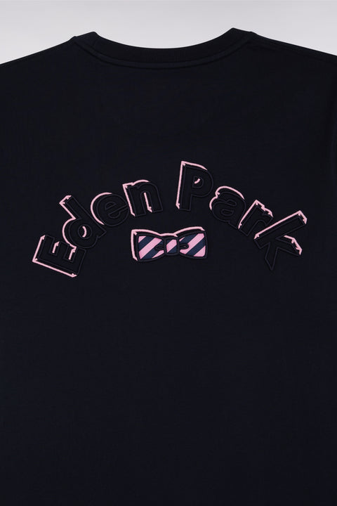 Straight-fit navy cotton T-shirt with Eden Park bow tie embroidery - Image 3