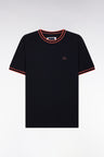 Navy cotton T-shirt with coral ribbing, relaxed fit
