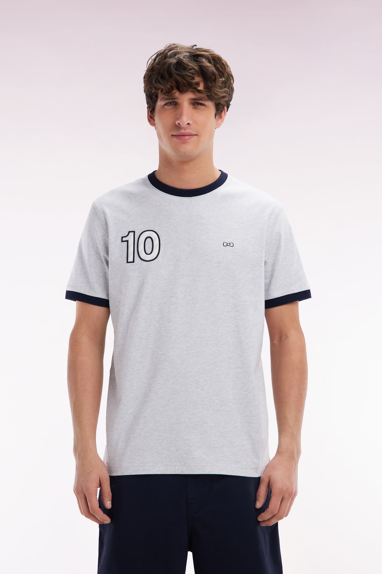 Grey cotton T-shirt, embroidery 10, relaxed fit