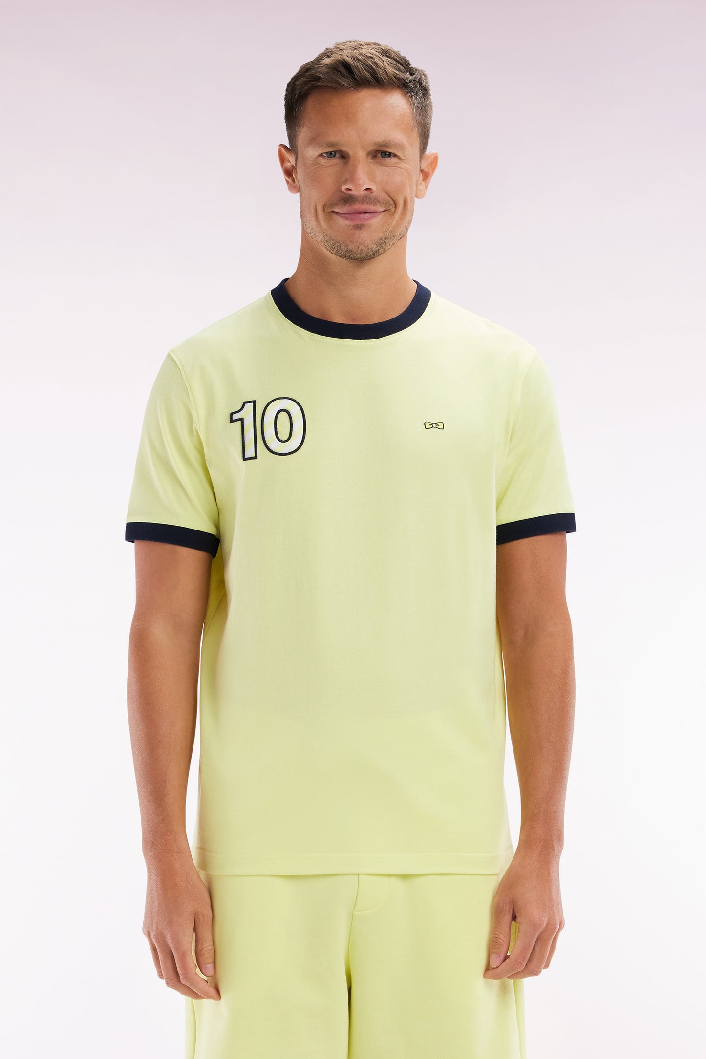 Yellow cotton T-shirt, embroidery 10, relaxed fit