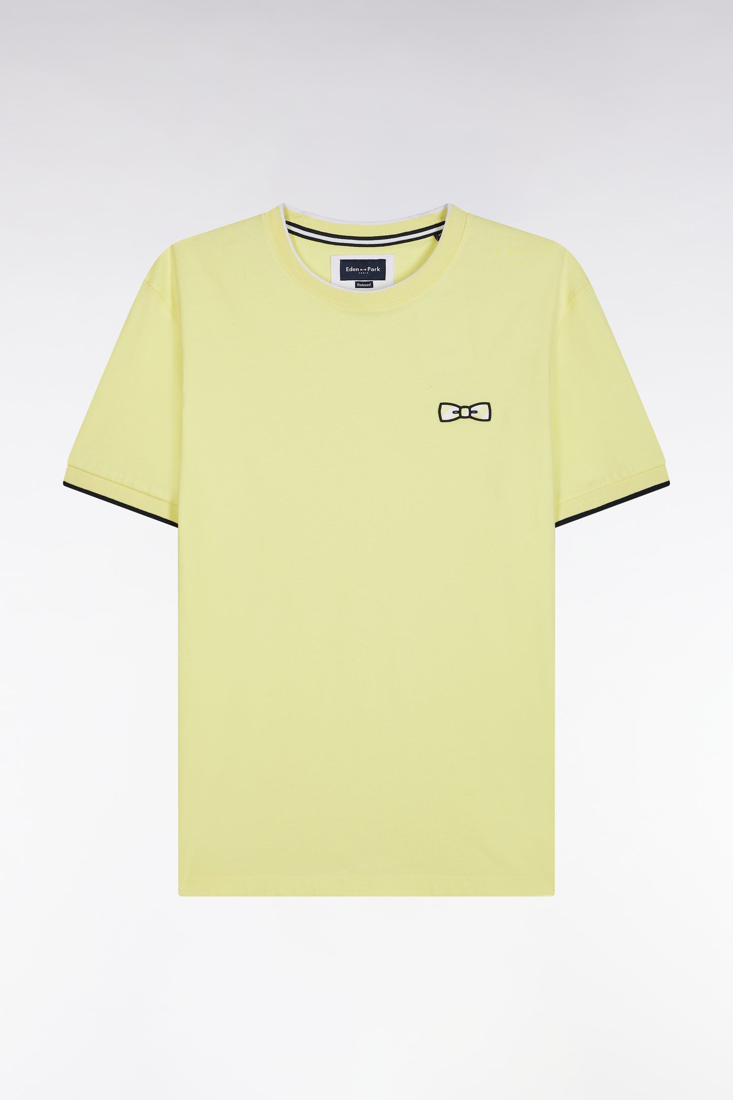 Yellow cotton T-shirt with bow-tie embroidery, relaxed fit